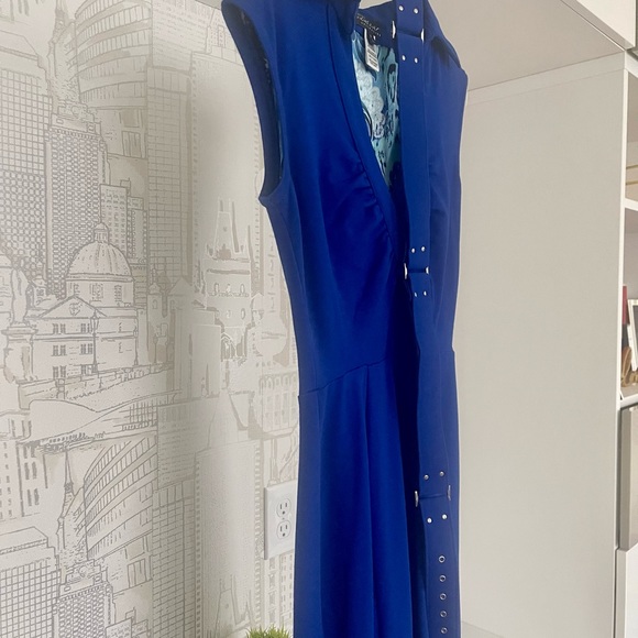 Cache Contour Collection Blue Sleeveless Below Knee V-Neck Pencil Dress Size 8 - Picture 4 of 11